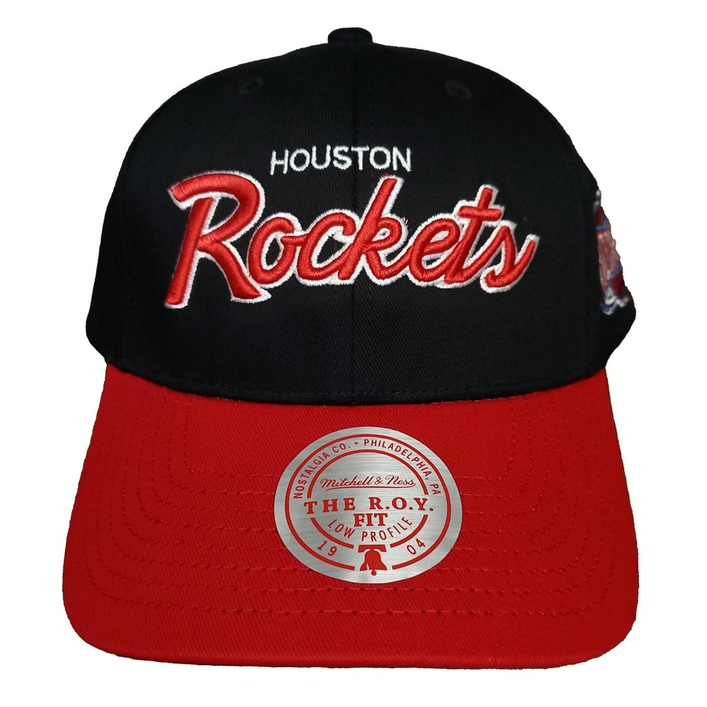 Houston Rockets Mitchell & Ness NBA Dad Hat Cap Script 3D Logo Black Red NWT